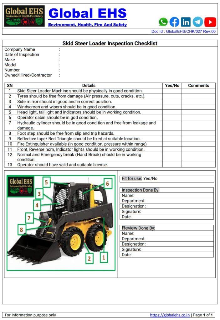 Skid Steer Loader Safety Inspection Checklist