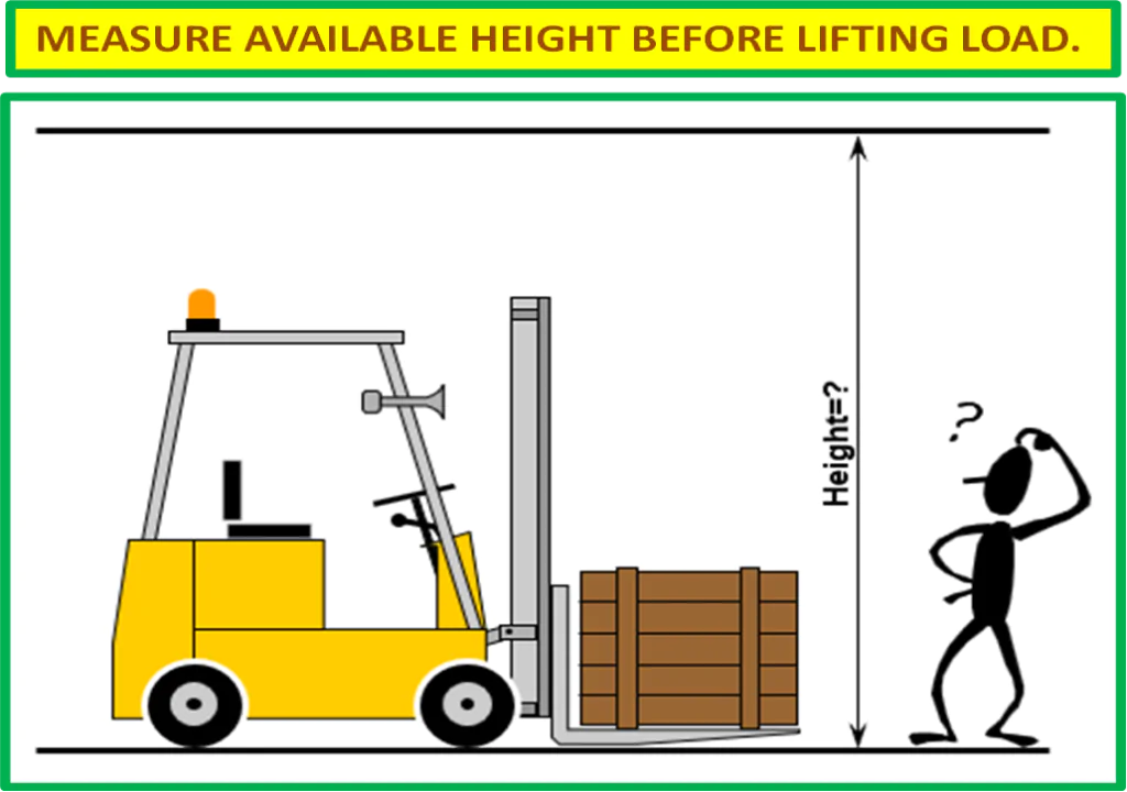 MEASURE AVAILABLE HEIGHT BEFORE LIFTING LOAD.