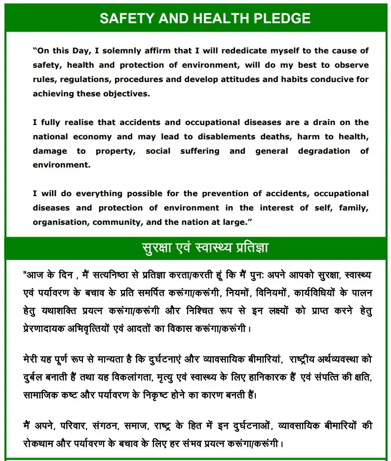 Safety Pledge in English and Hindi