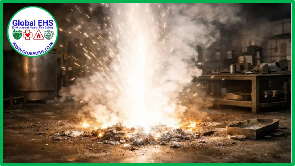 Class D fire involving combustible metals like magnesium and lithium in industrial settings