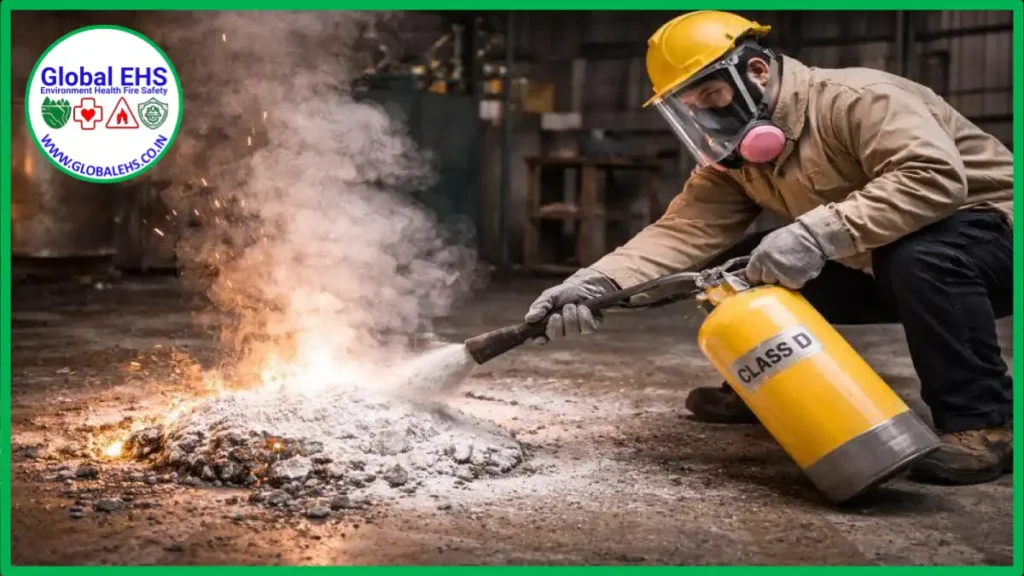Proper application technique of Class D fire extinguisher on metal fire
