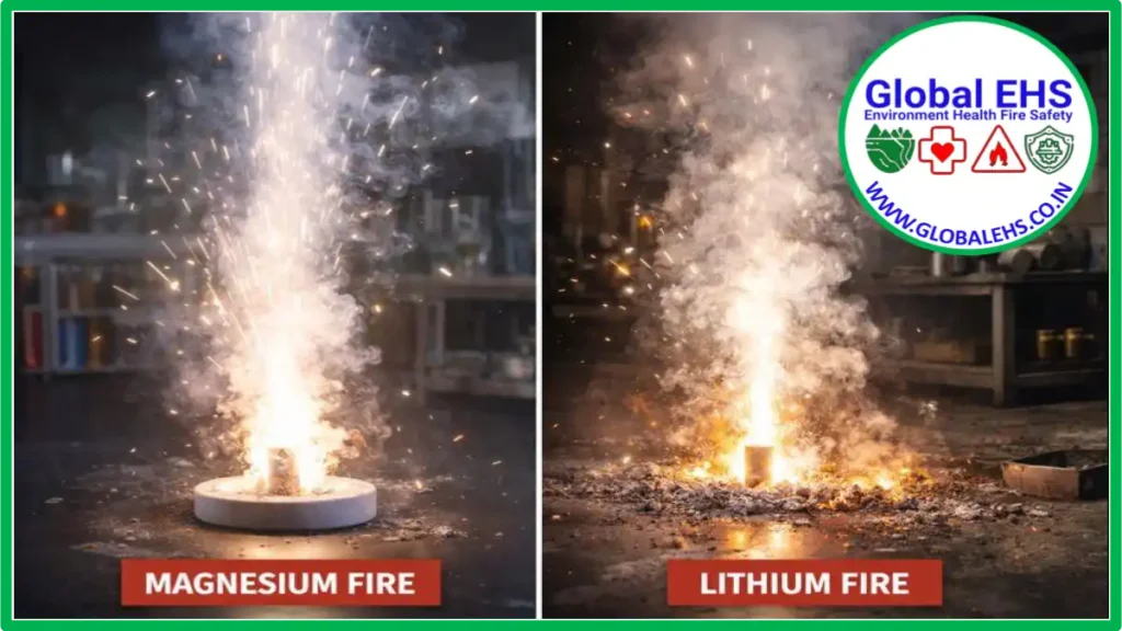 Examples of Class D fire involving magnesium and lithium metal ignition