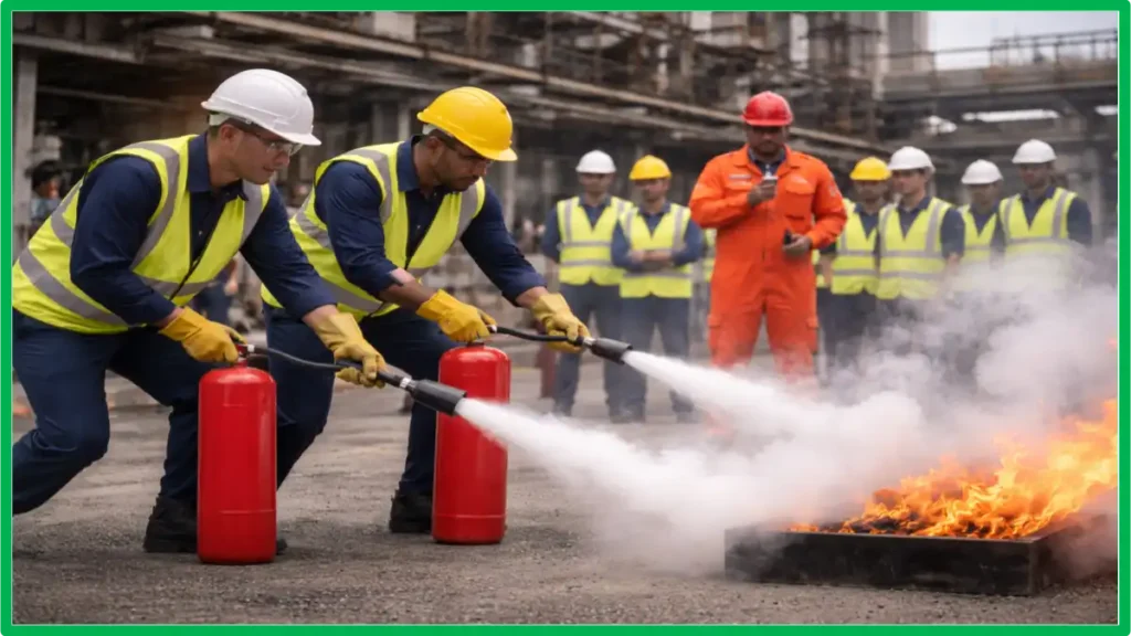 Workers performing fire drill demonstration during National Safety Month 2026